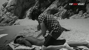 Ebony Babe Fucked Standing Against the Rocks by the Ocean